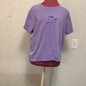 Lady Comfort Colors Purple Dolphin Embroidered Large Women's Short Sleeve Tee